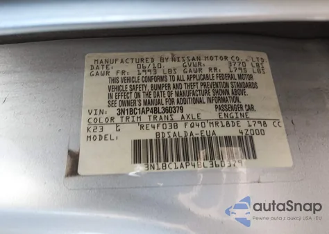 2011 Nissan Versa 1.8S z USA, uszkodzony, nr VIN 3N1BC1AP4BL360379